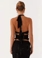 סט רקום חצאית מקסי וטופ הולטר גב חשוף דגם קרן