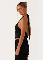 סט רקום חצאית מקסי וטופ הולטר גב חשוף דגם קרן