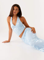 סט רקום חצאית מקסי וטופ הולטר גב חשוף דגם קרן