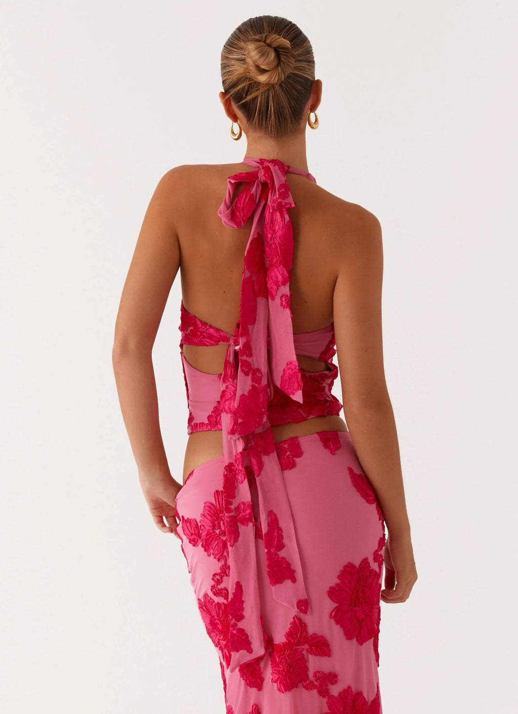 סט רקום חצאית מקסי וטופ הולטר גב חשוף דגם קרן