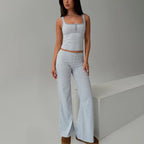 סט פסים Y2K עם גופייה ומכנסיים בגזרה נמוכה דגם גפן