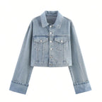 ז׳קט דנים קצר בגזרת Loose עם כפתורים