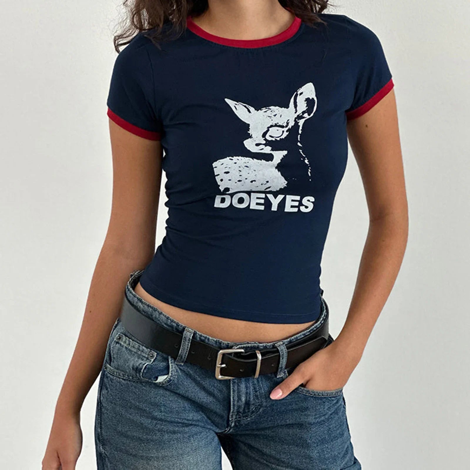 טי־שירט קרופ כחולה דגם גאיה