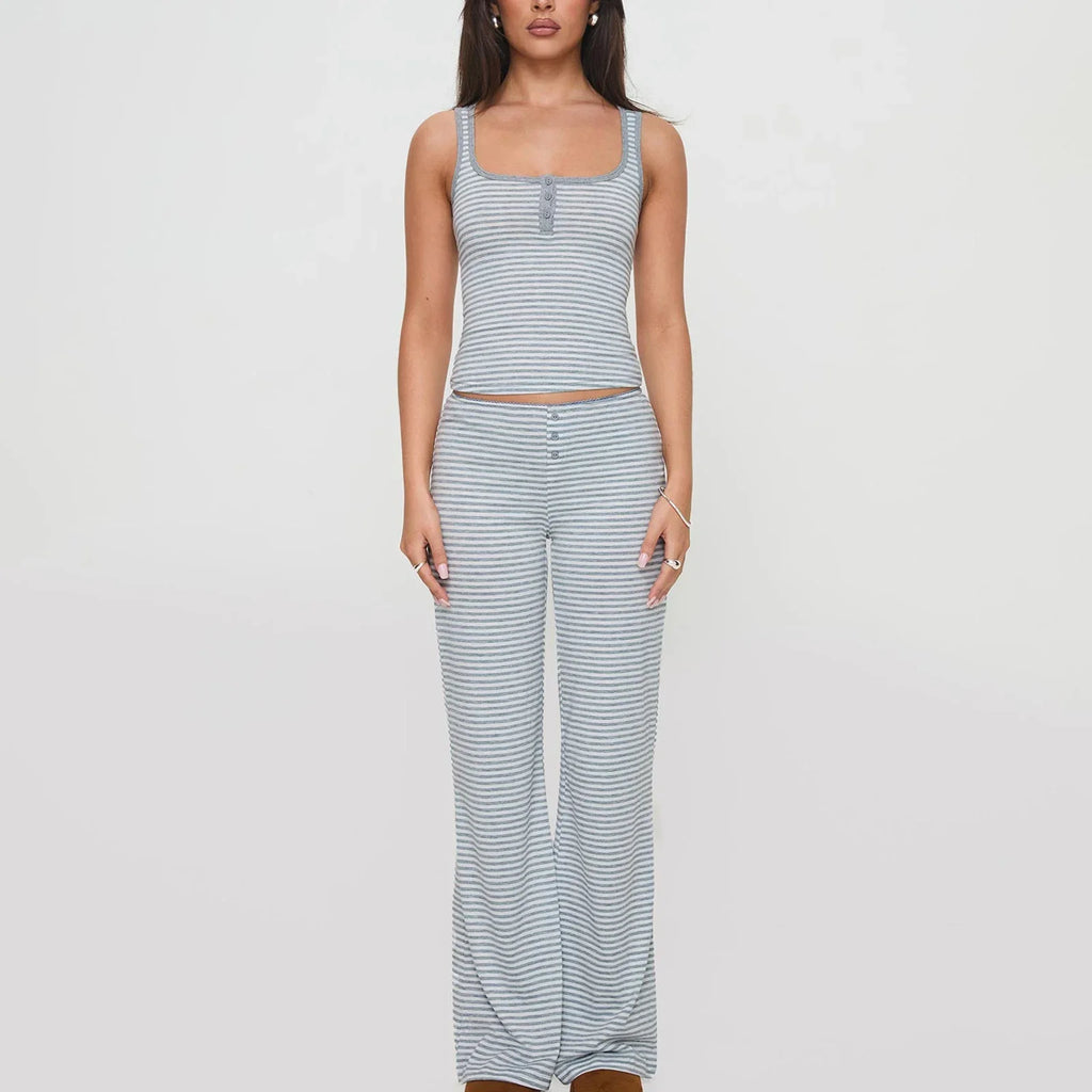 סט פסים Y2K עם גופייה ומכנסיים בגזרה נמוכה דגם גפן