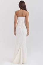 סט דו־חלקי אלגנטי עם טופ תחרה וחצאית מקסי דגם ליבי