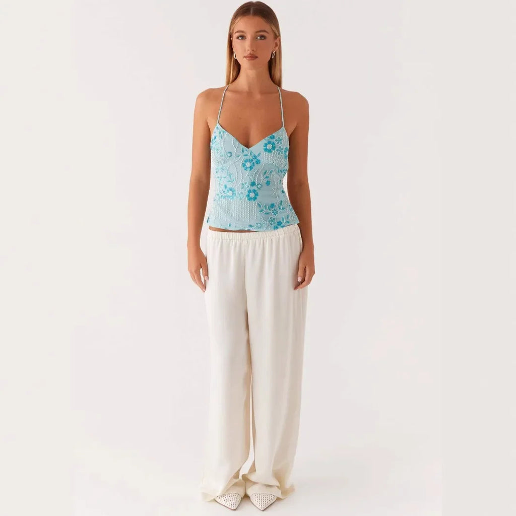 גופיית Slim Fit רקומה עם כתפיות מוצלבות דגם מרים