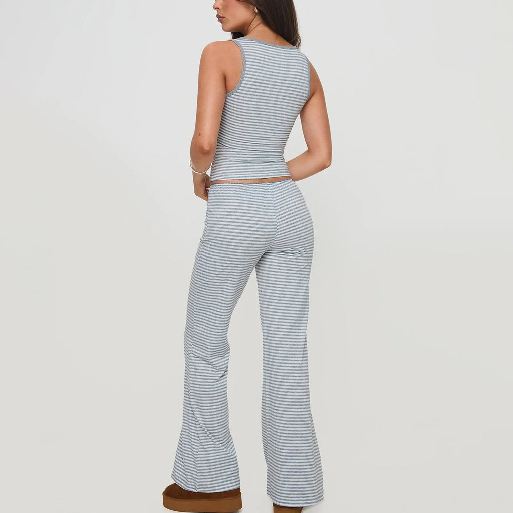 סט פסים Y2K עם גופייה ומכנסיים בגזרה נמוכה דגם גפן