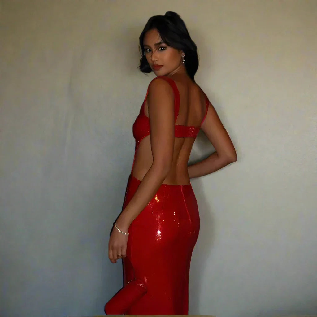 שמלת פאייטים גב פתוח דגם שילת