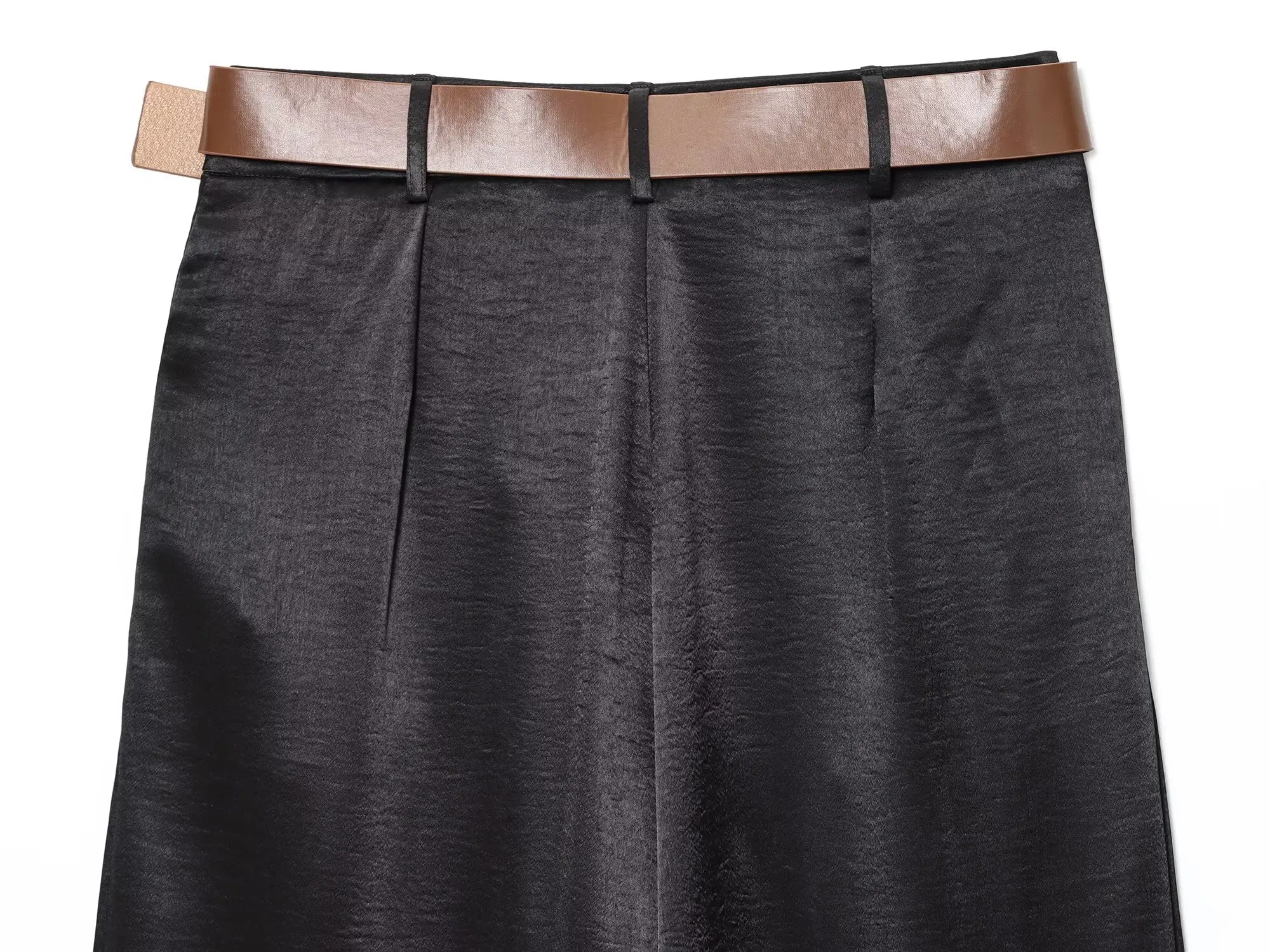 מכנסיים רחבים מבד סאטן מבריק בגזרה גבוהה