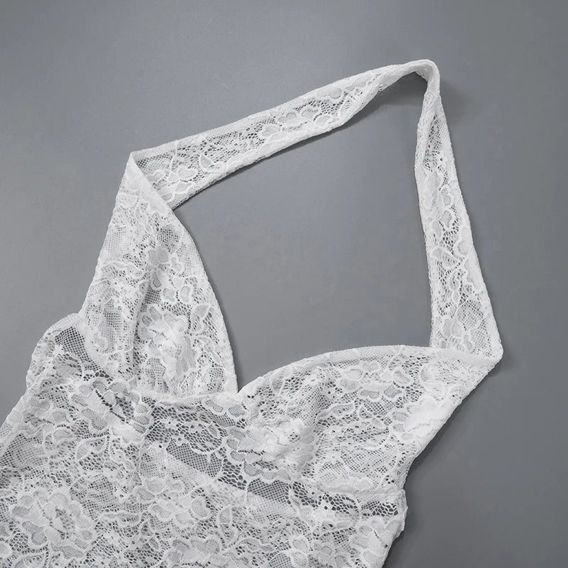 סט תחרה שקוף עם כתפיים חשופות וחצאית נשפכת דגם אביה