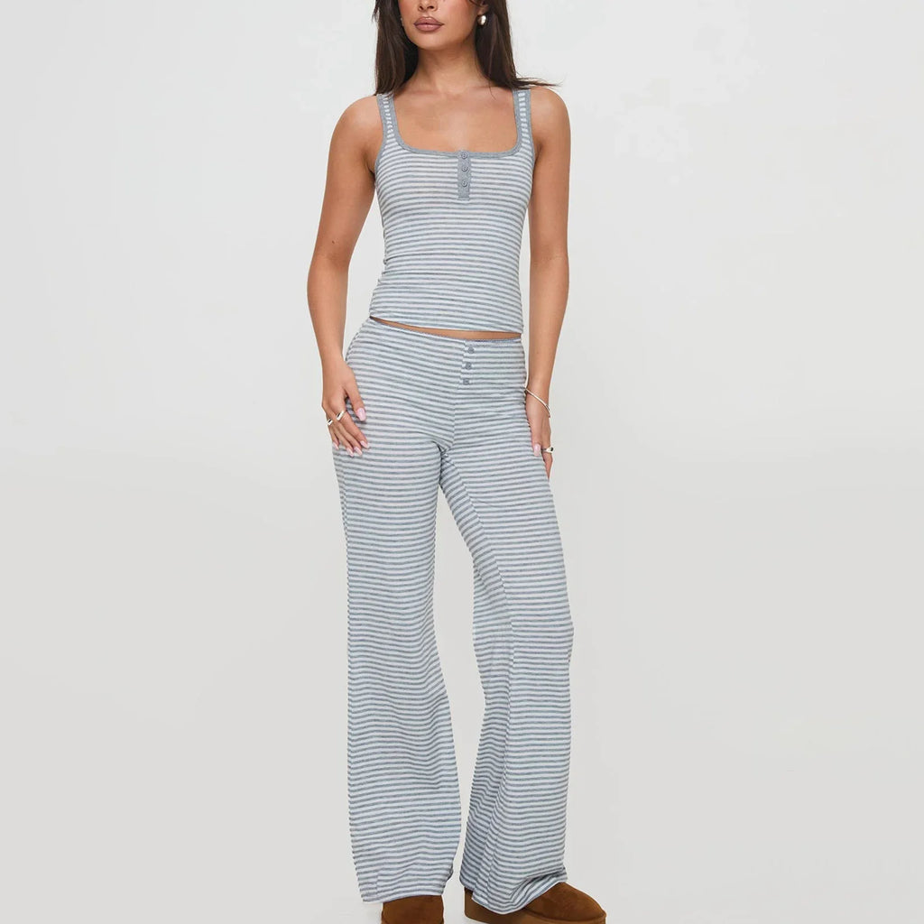 סט פסים Y2K עם גופייה ומכנסיים בגזרה נמוכה דגם גפן