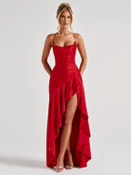 שמלת סאטן מקסי עם שסע דגם יפית