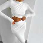 סט שני חלקים אלגנטי עם טופ קרופ וחצאית מחטבת דגם זהר