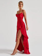 שמלת סאטן מקסי עם שסע דגם יפית