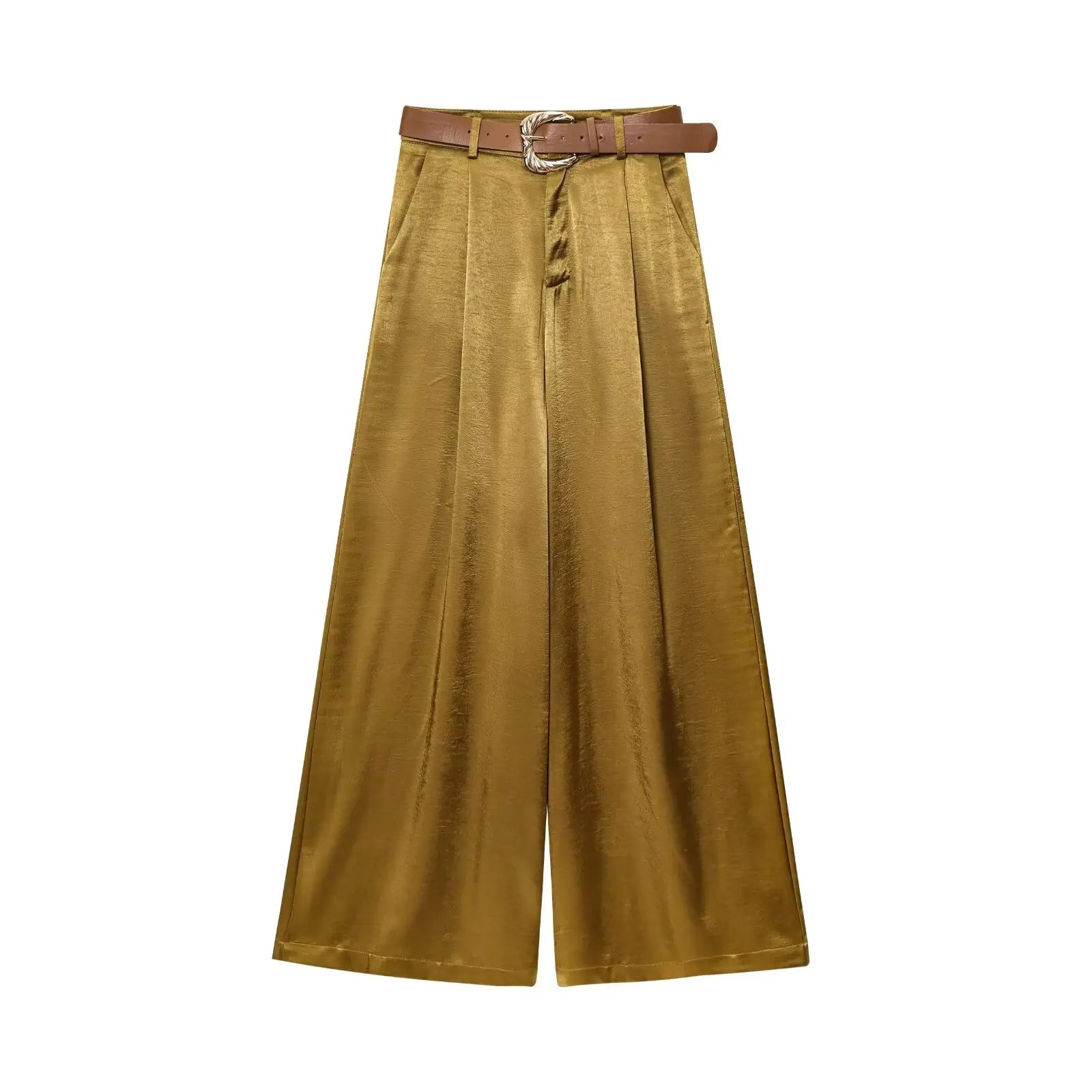 מכנסיים רחבים מבד סאטן מבריק בגזרה גבוהה