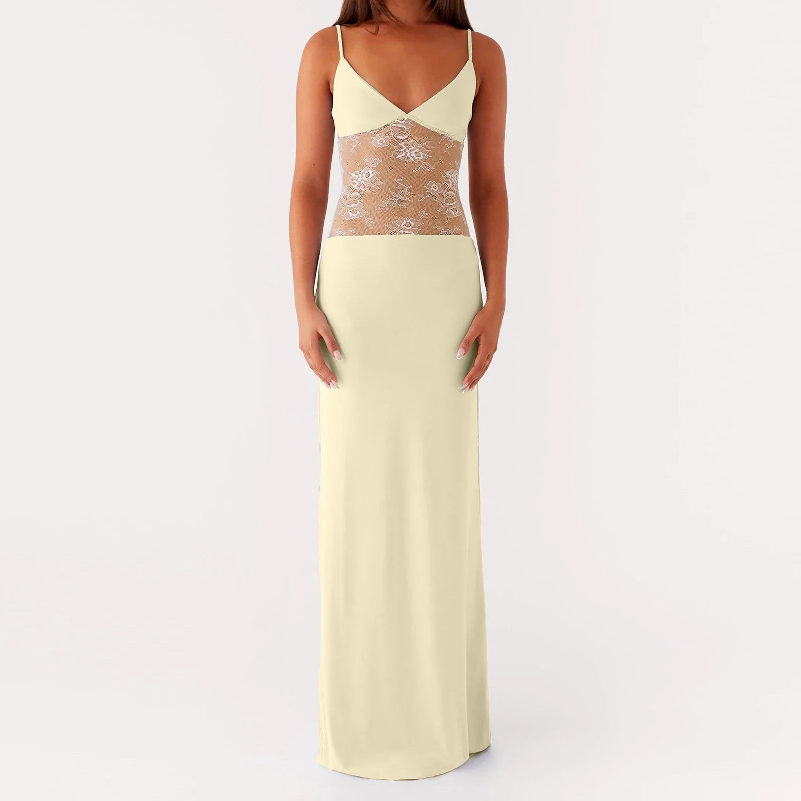 שמלת מקסי עם תחרה שקופה דגם לאה