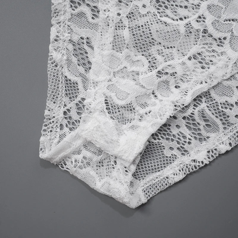 סט תחרה שקוף עם כתפיים חשופות וחצאית נשפכת דגם אביה