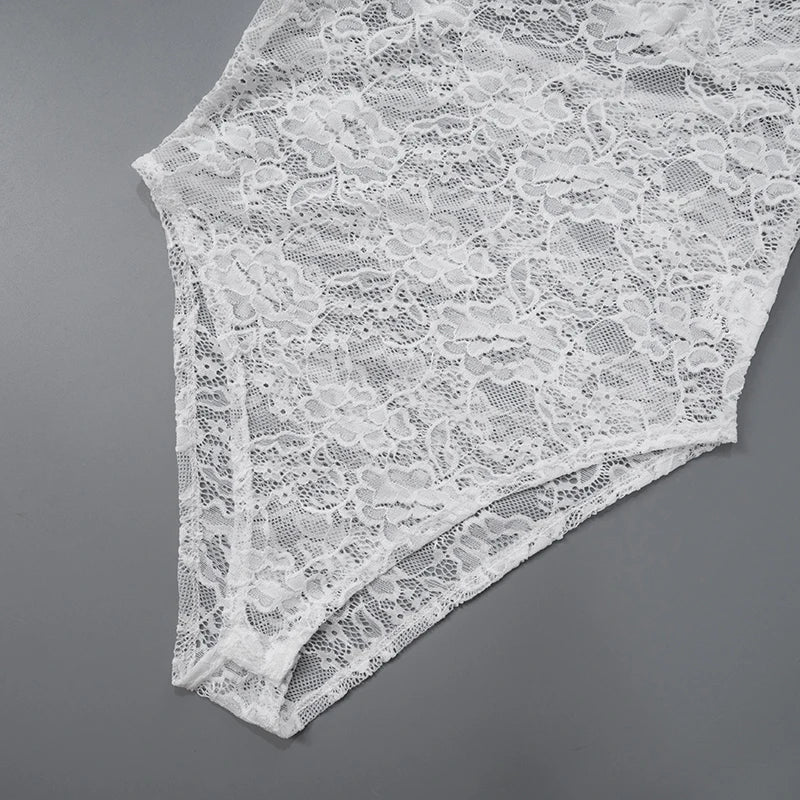 סט תחרה שקוף עם כתפיים חשופות וחצאית נשפכת דגם אביה