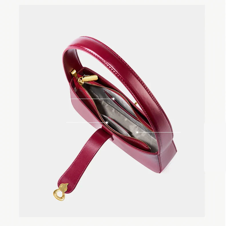 תיק חצי ירח מעור אמיתי עם אבזם מתכתי דגם ליאור